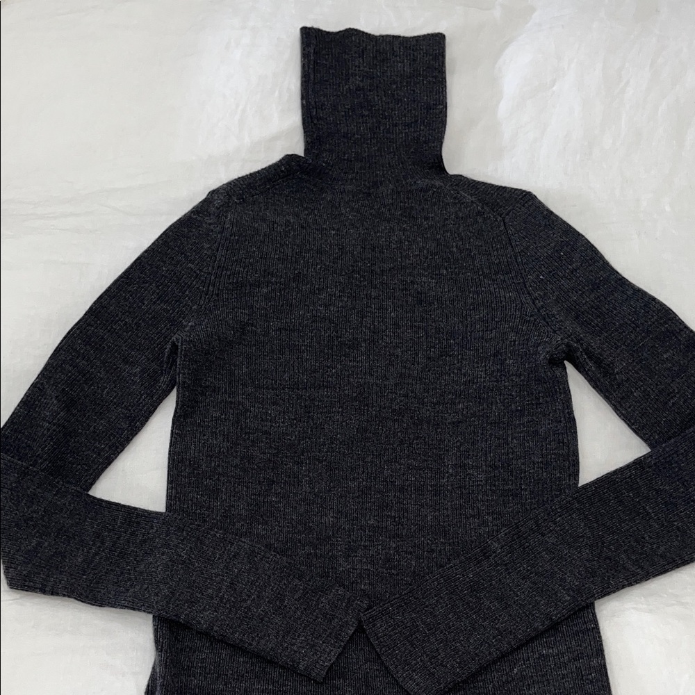 Charcoal Turtleneck Ribbed Wool Sweater